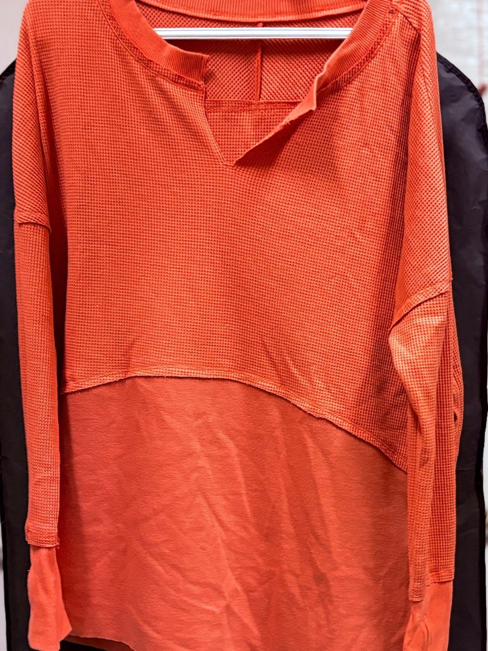 Woman’s Long-Sleeve Waffle Knit Pullover - Orange